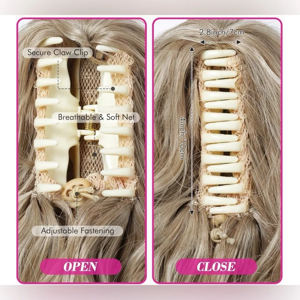 14" Ponytail Extension, Short Claw Multi Layered Clip on dark copper for party - Picture 4 of 7